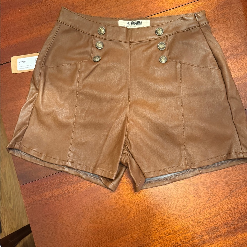Rock and Roll Denim Brown Faux Leather Women Shorts